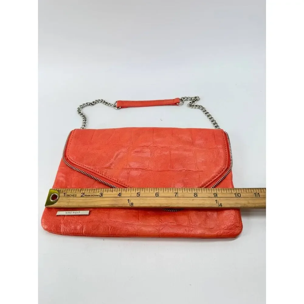 Nine West Coral Faux Croc Envelope Clutch Purse Chain Strap Evening Bag